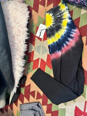 Electric & Rose Black Leggings with Yellow, Blue & Pink Tie-Dye